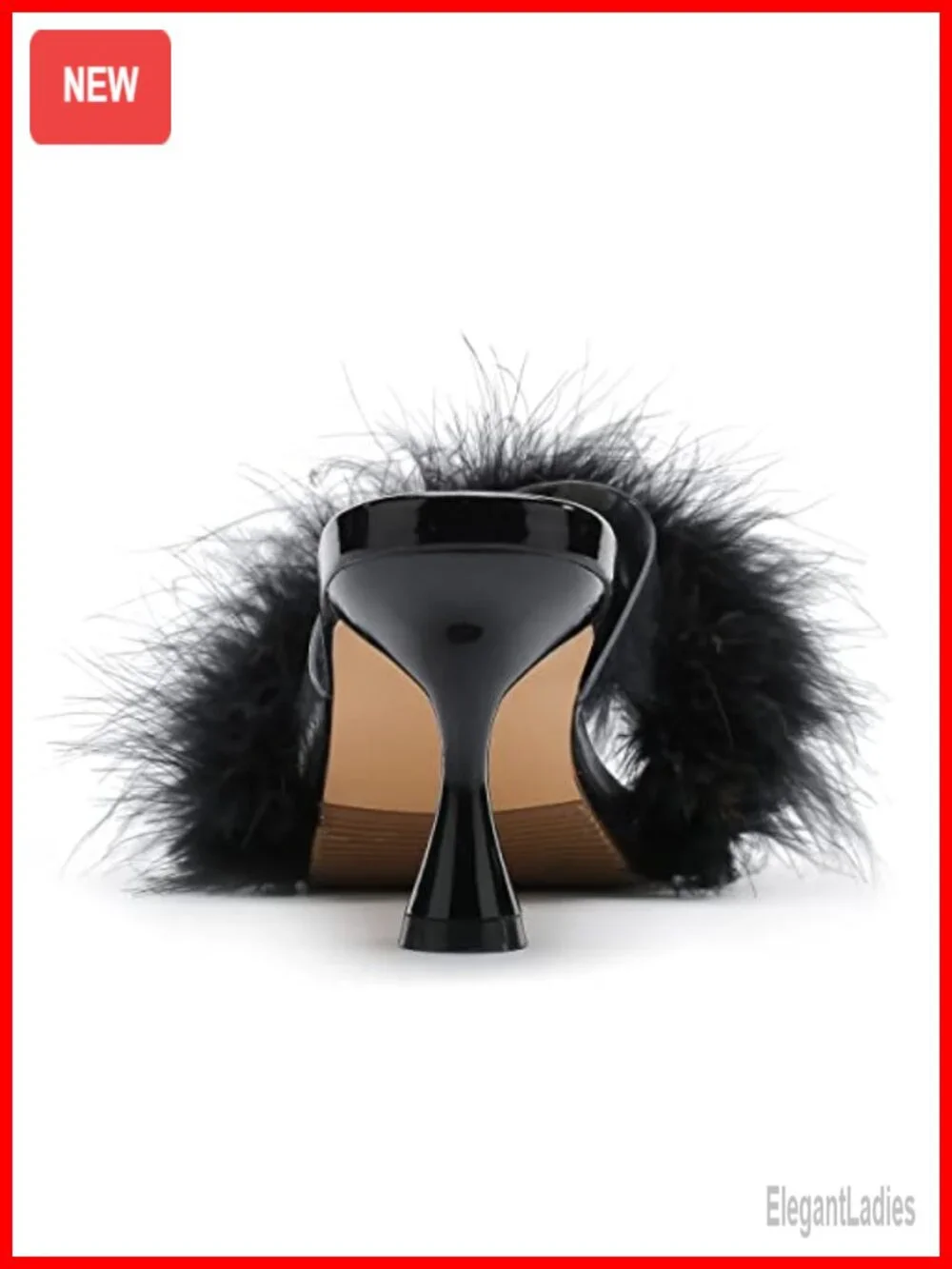 Women's Feather Mule Sandals Kitten Heel Square Open Toe Slip On Fur Clear Strap